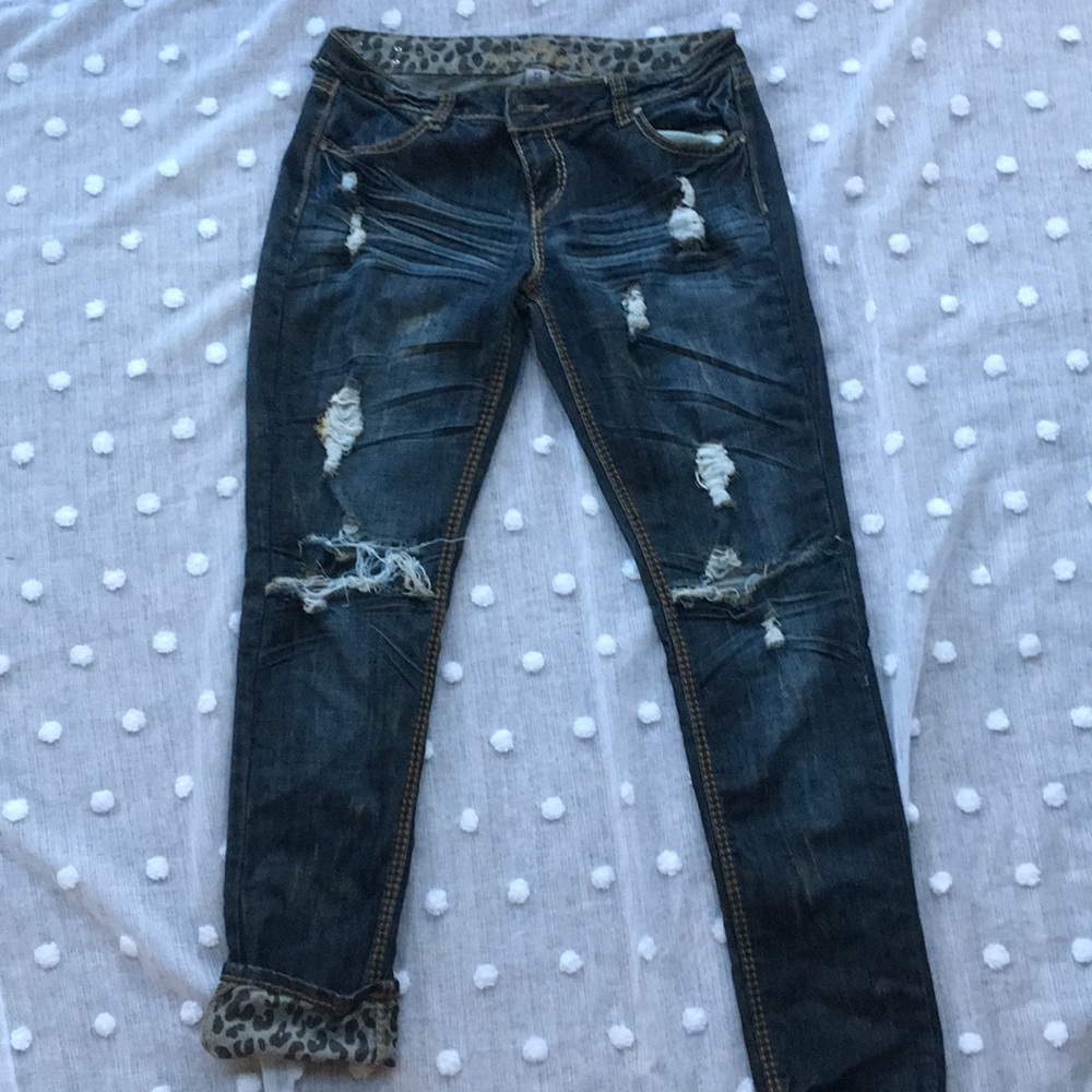 Ripped Jeans With Cheetah Cuffs
